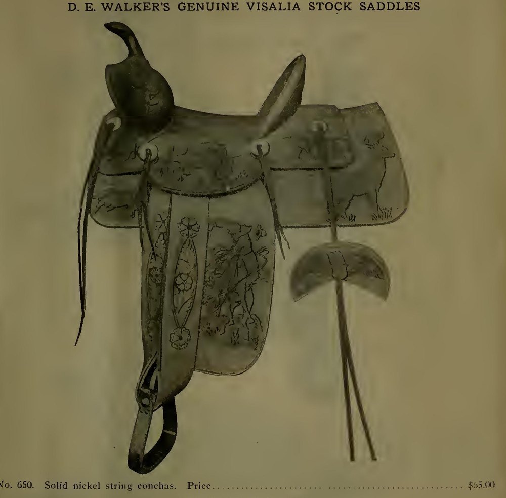 D.E. Walker's Genuine Visalia Stock Saddle No. 650, from the 1911 Visalia Stock Saddle Company catalog